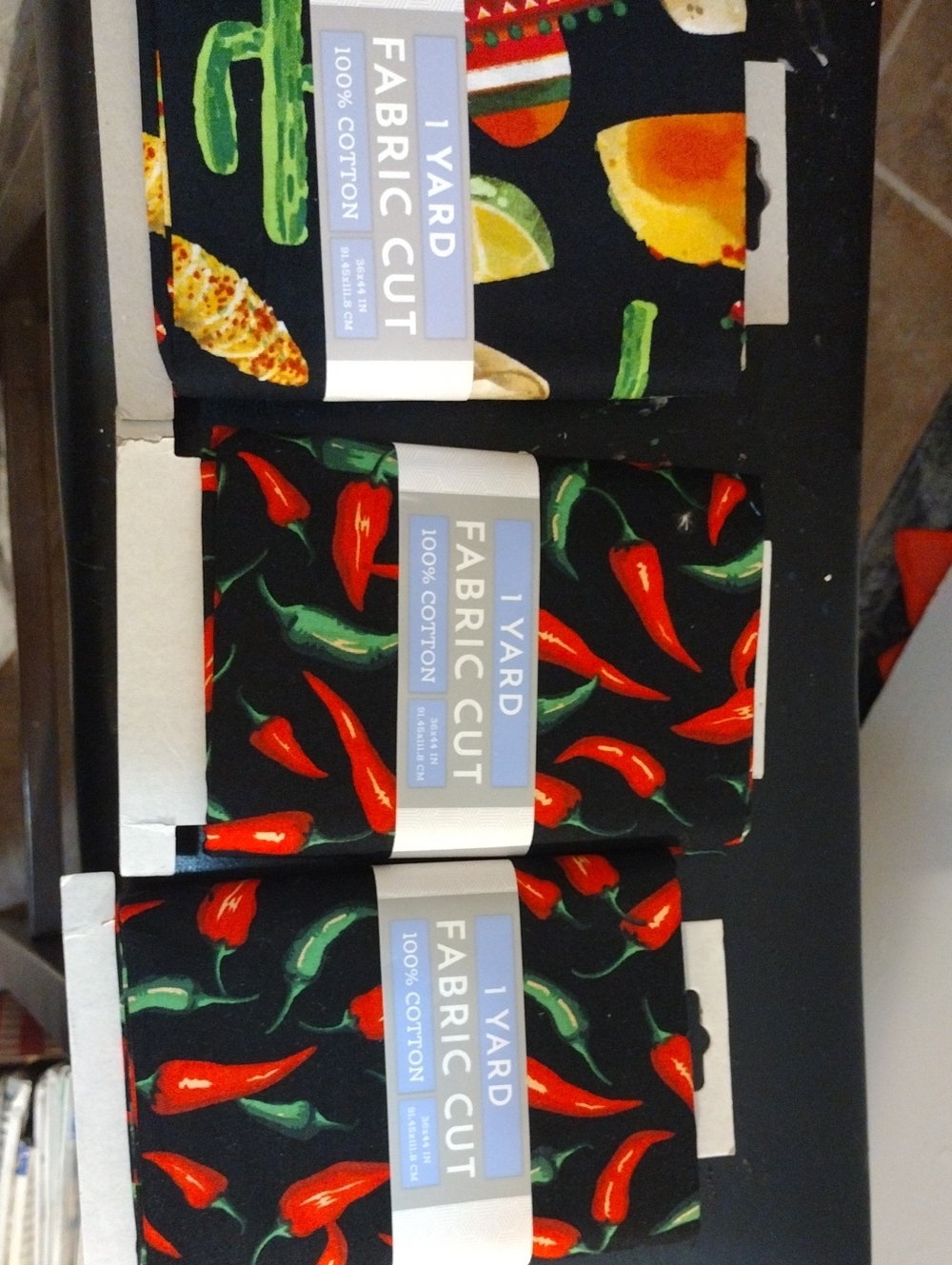 Fabric Cut - Black Cotton with Red and Green Chili Pepper Print